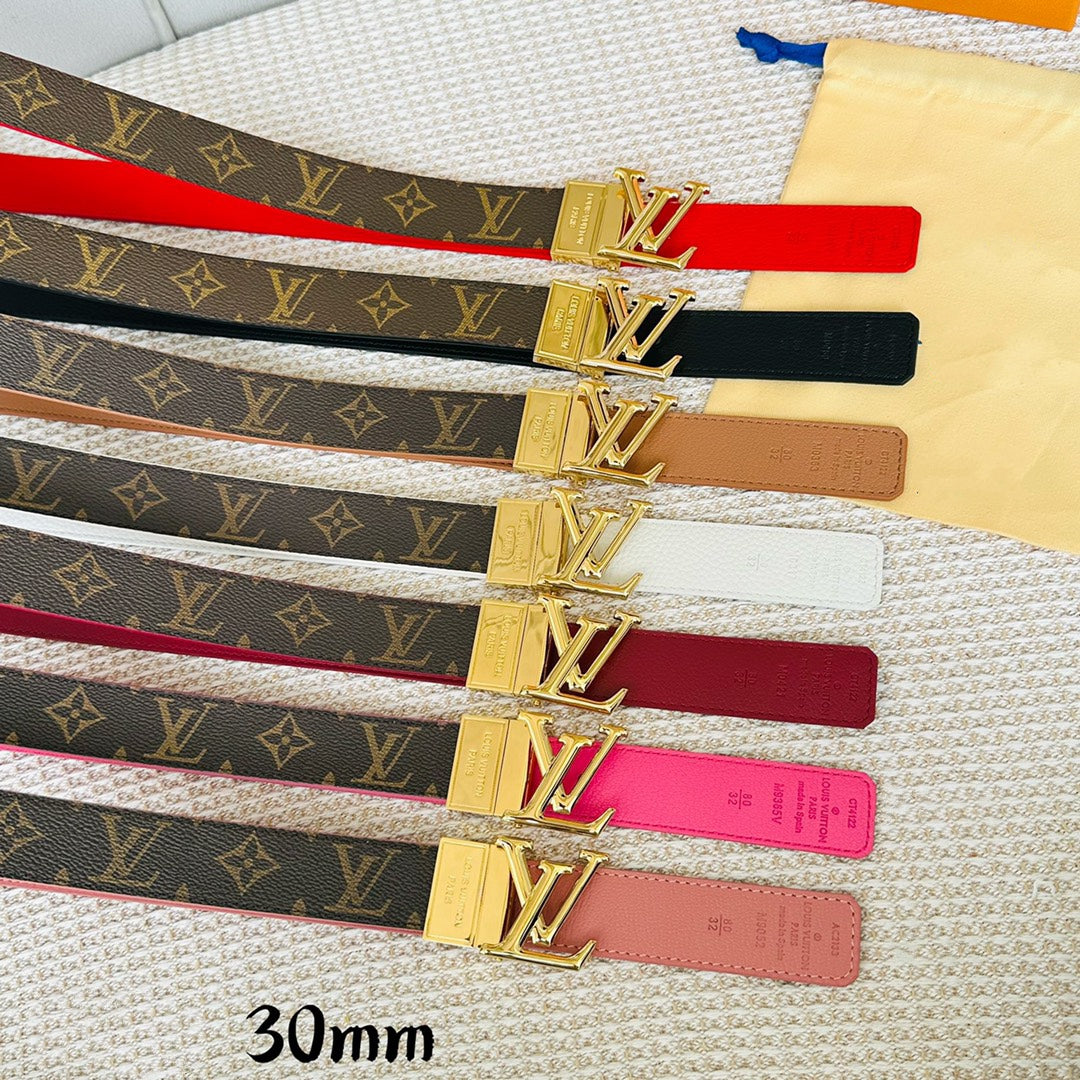 LOUIS VUITTON LV Initiales 30mm Reversible Belt Gold Rotating Buckle Black Brown Leather