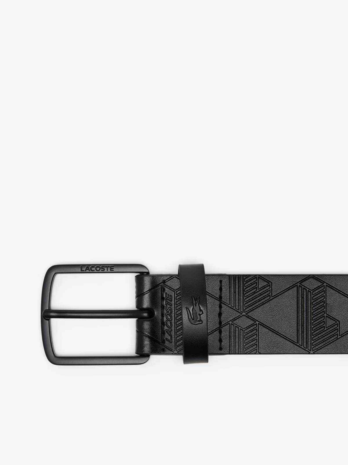 LACOSTE Monogram Leather Belt Black