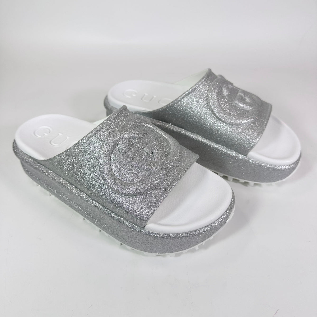 Gucci Interlocking G Platform Glitter Slide Sandal - Women’s 10