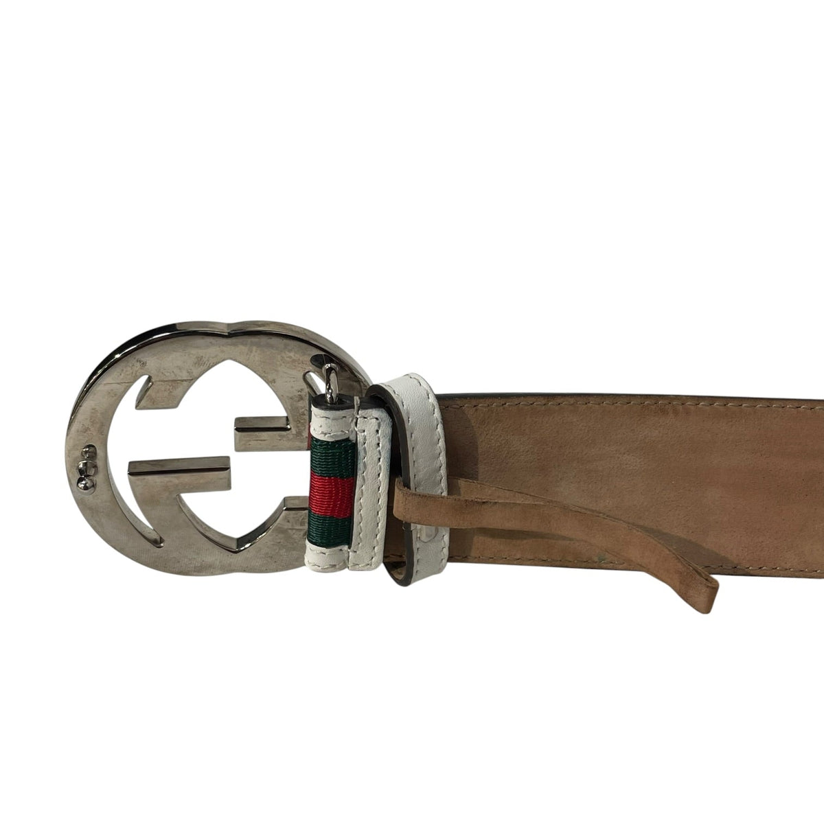 GUCCI/Belt/Leather/WHT/M's/INTERLOCKING G RED GREEN LINE