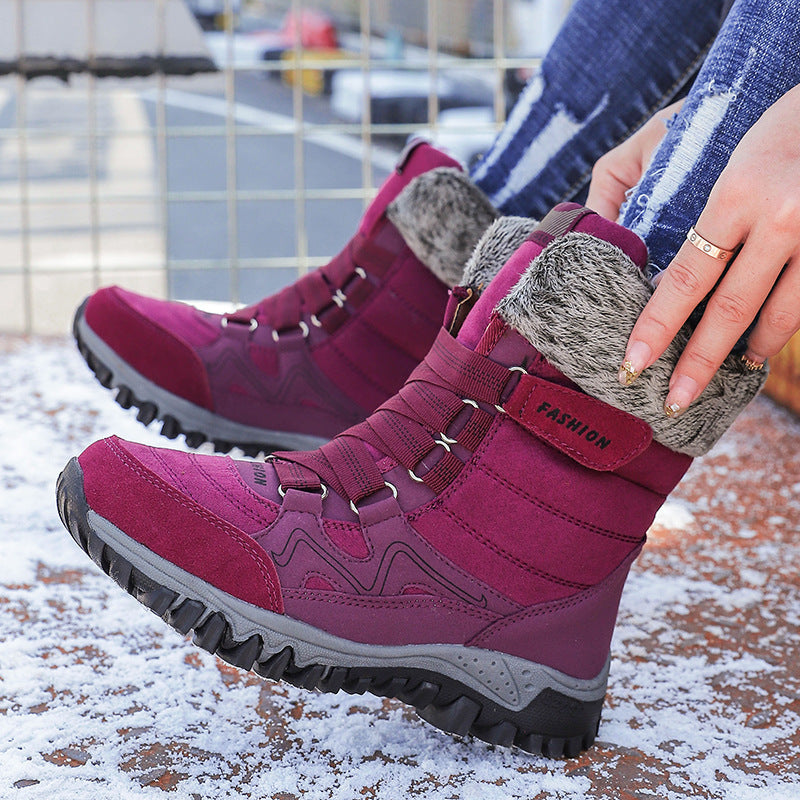 Cross-border Northern Winter Fleece-Lined Warm Thick-Soled Snow Boots, Export-Grade Cotton Shoes,  High-Top Women's Shoes, Sizes 35–42