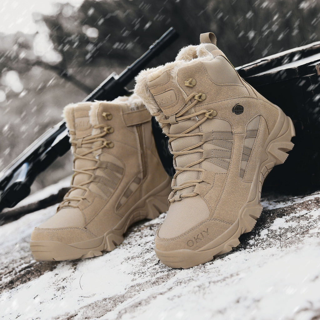 Men's High-Top Double-Sided Fleece Tactical Boots, Outdoor Military-Style Combat Boots, Insulated Training Boots, Special Forces Hiking Boots