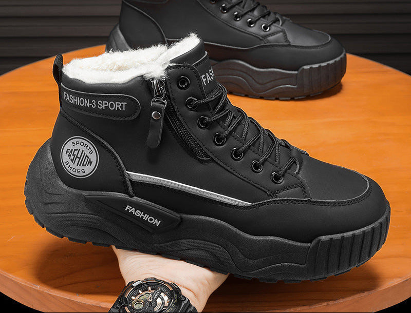 Men's High-Top Winter Boots: Fleece-Lined, Warm, Cotton-Lined, Leather-Upper, Waterproof, Non-Slip, Outdoor, Cold-Resistant, Snow-Ready Dr. Martens Boots for Teens