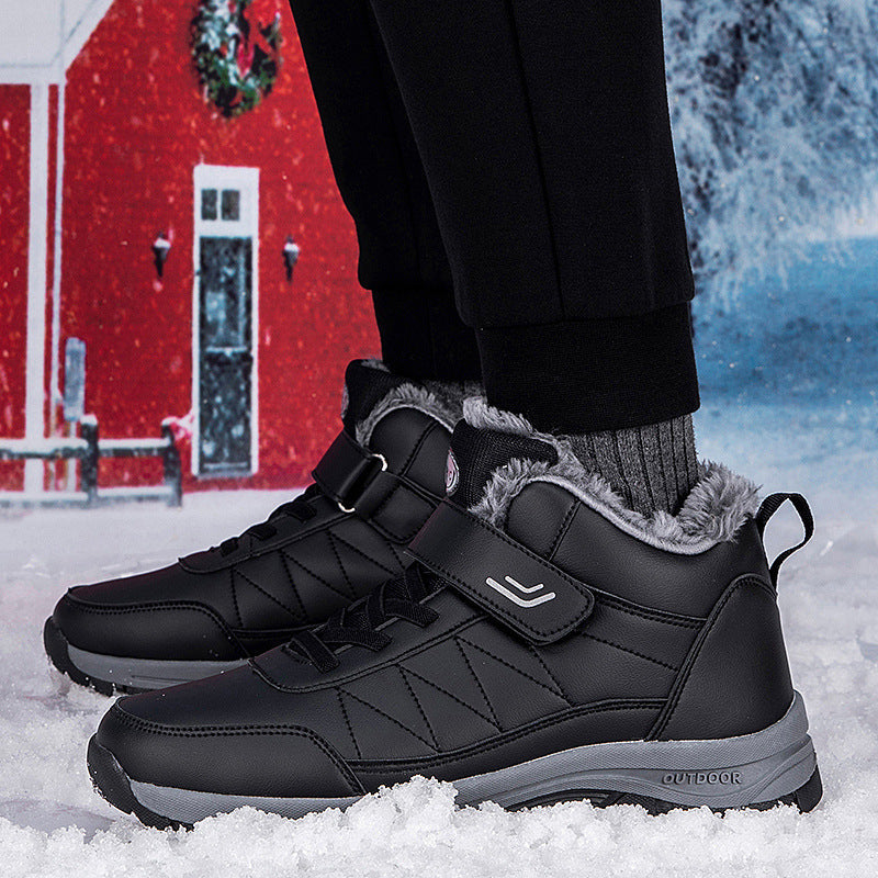 Winter Plus-Size Casual Cotton Shoes, Fleece-Lined Warm Outdoor Hiking Shoes, Waterproof and Non-Slip Men's Snow Boots
