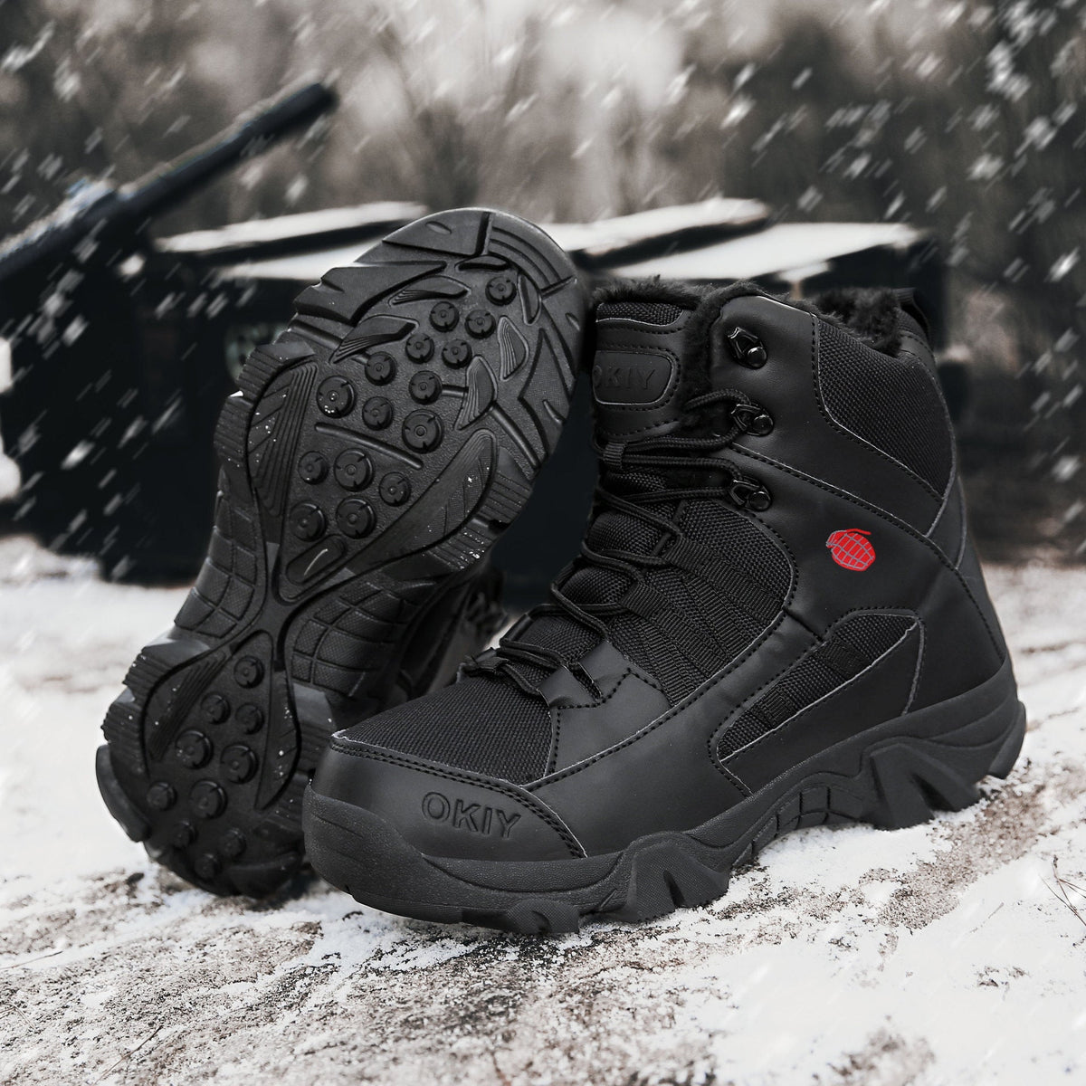 Men's High-Top Double-Sided Fleece Tactical Boots, Outdoor Military-Style Combat Boots, Insulated Training Boots, Special Forces Hiking Boots