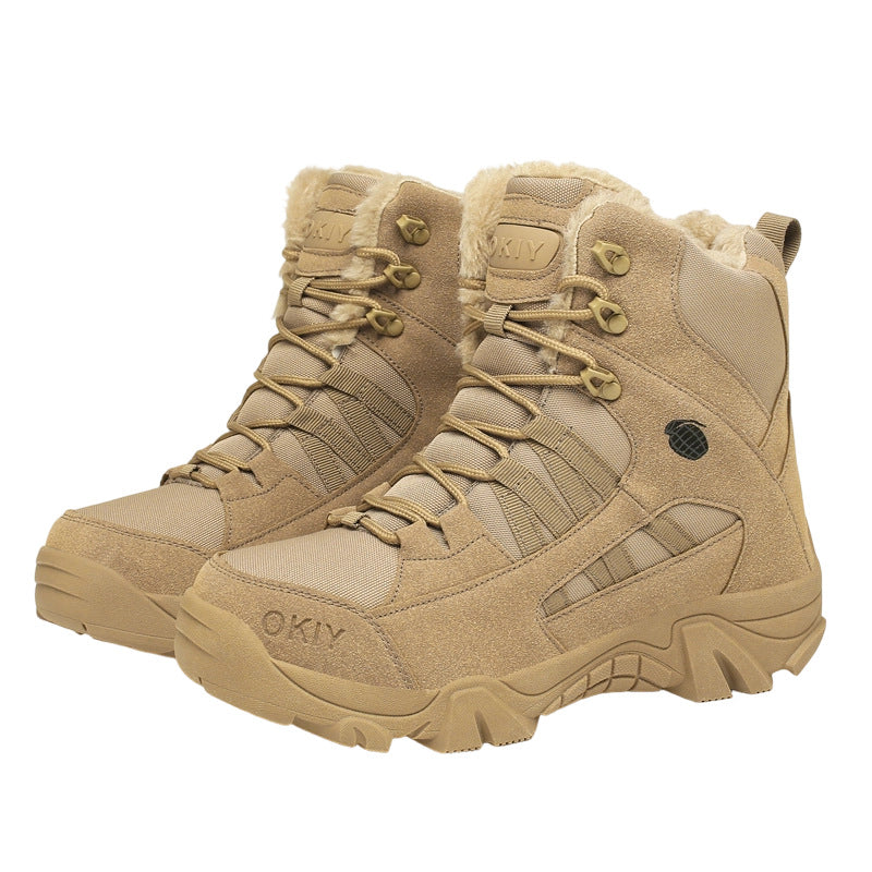 Men's High-Top Double-Sided Fleece Tactical Boots, Outdoor Military-Style Combat Boots, Insulated Training Boots, Special Forces Hiking Boots