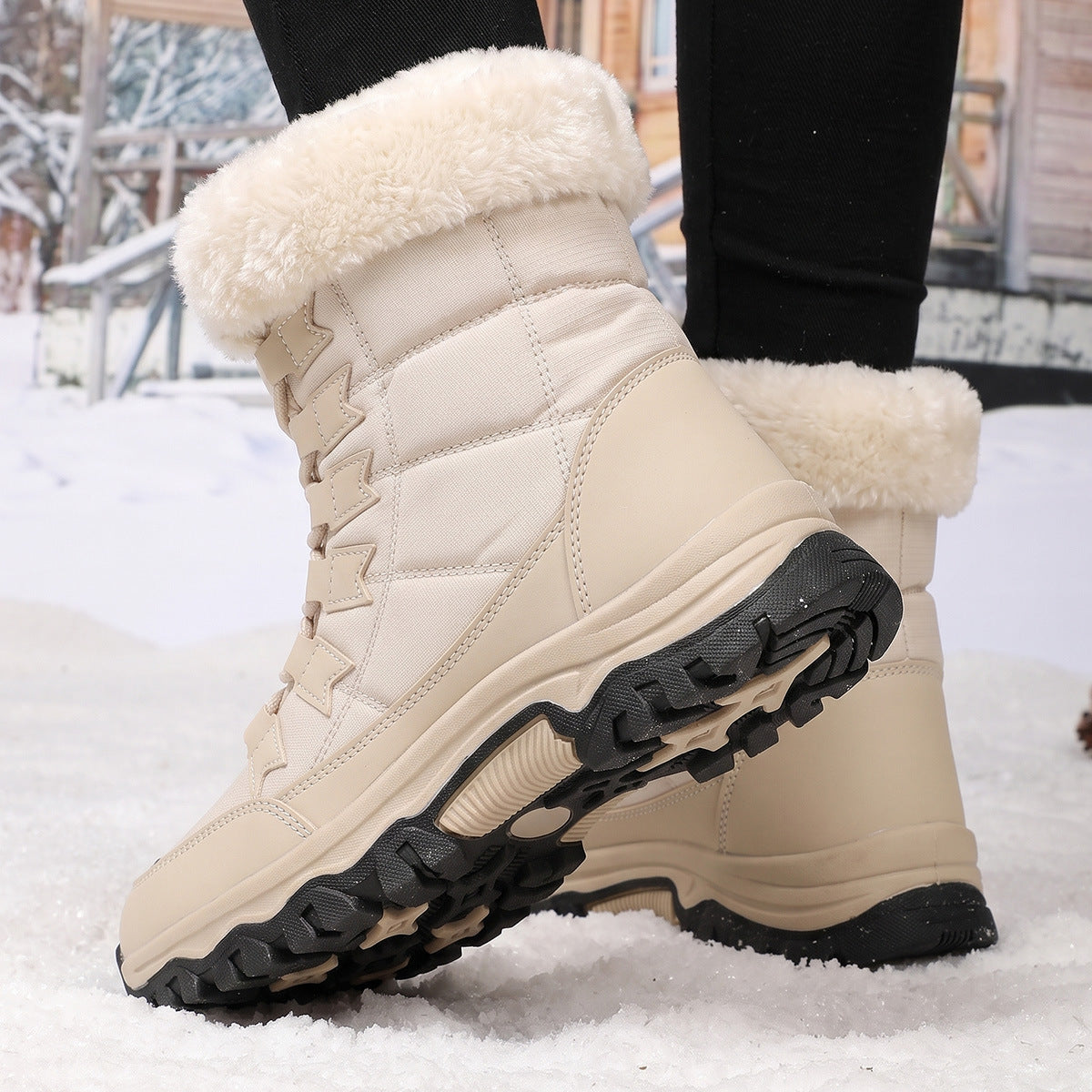 Men's and Women's Snow Boots: New Fall/Winter High-Top Warm Outdoor Cotton Boots with Fleece Lining, Extra-Thick, and Plus Sizes