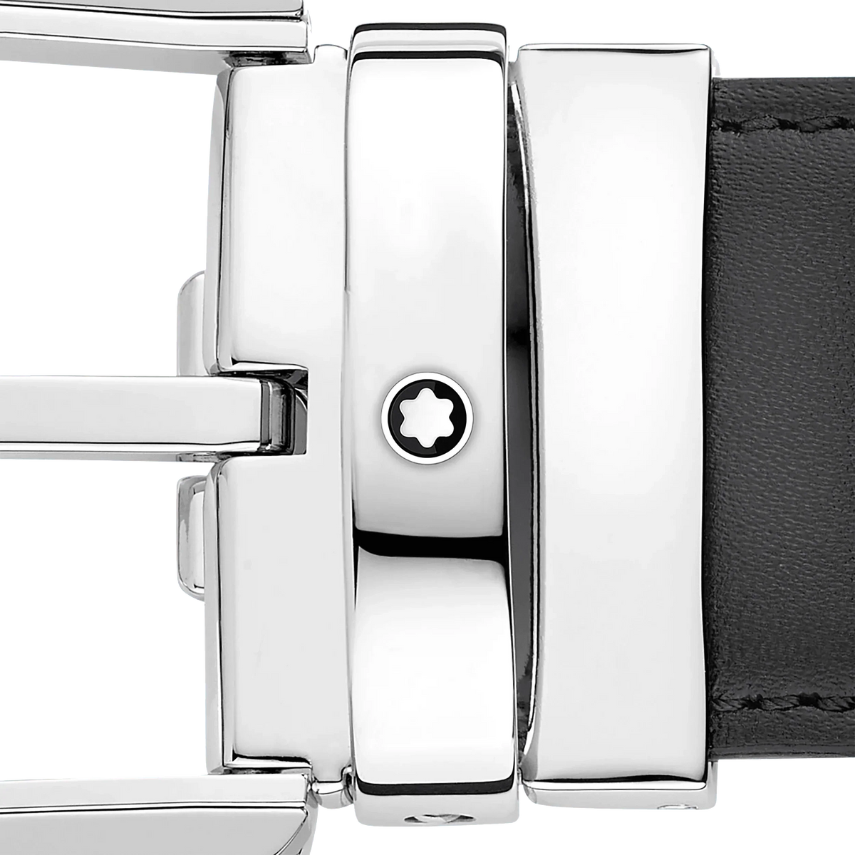 Montblanc 35mm gray leather belt with horseshoe buckle 129437